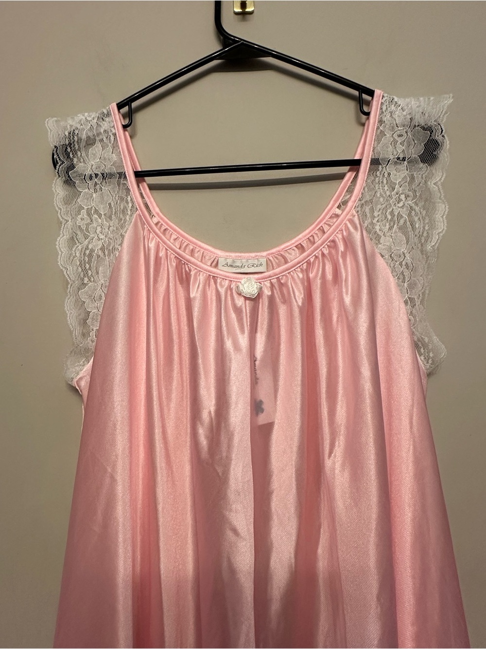 NWT Vintage Y2K Amanda Rich Pink Lace-Trim Slip Nightgown/Dress Size Medium - Picture 5 of 8